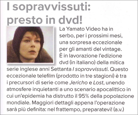 Article on the DVD release of Survivors first series in Italy from Series magazine, January 2007