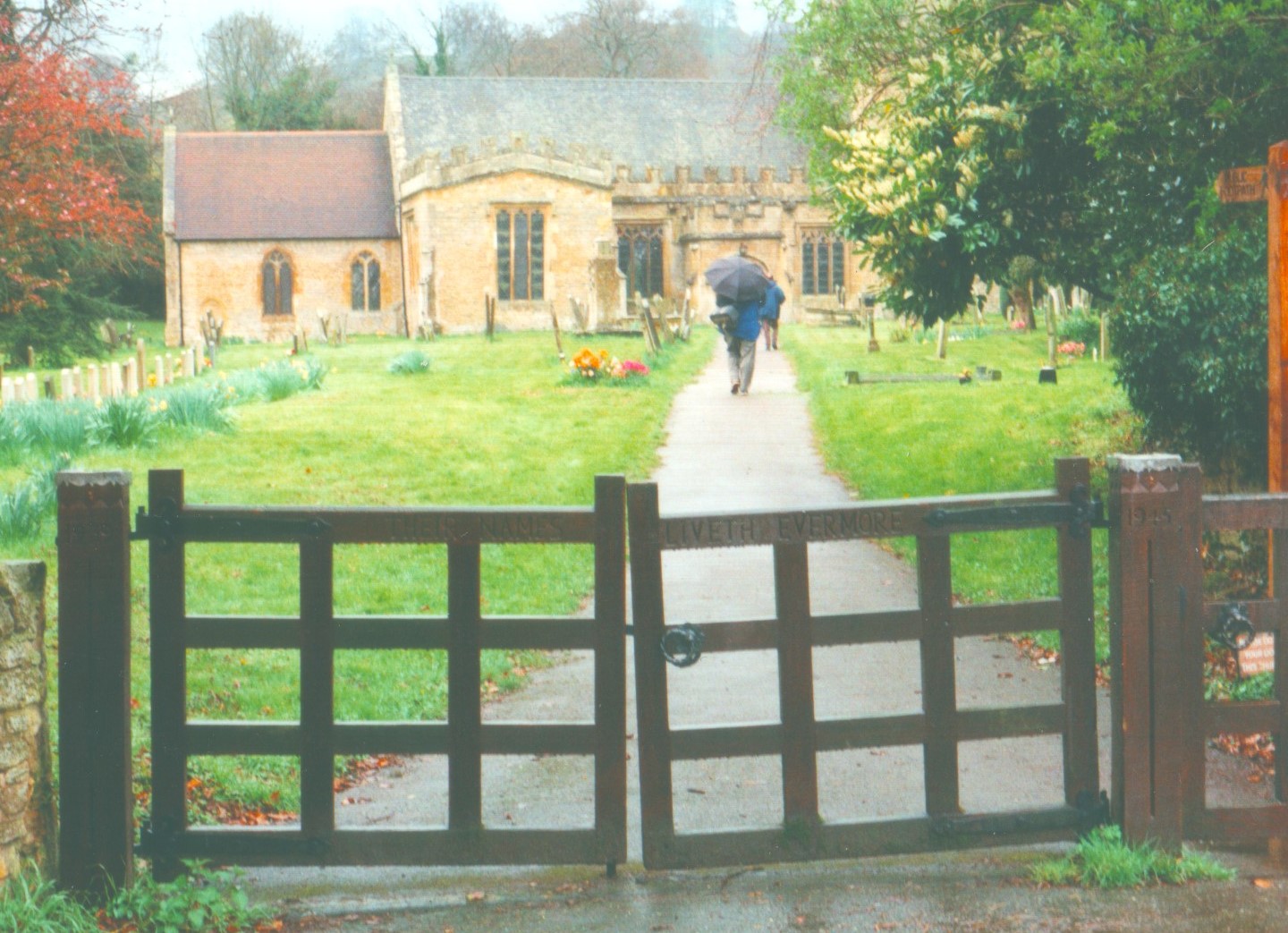 Survivors fans visit the church at Elmley Castle, April 2000