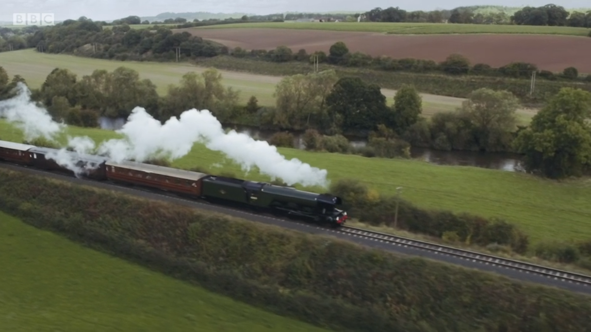 Drone footage captured The Flying Scotsman in full steam on the Severn Valley Railway