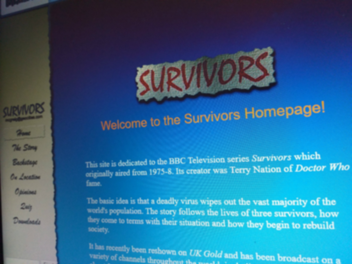 Home page of a now long-lost Survivors web site on the Geocities platform